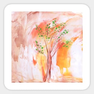 Plant, landscape, spring, summer, nature, ecology, trees, art. Hand drawn color illustration, painting, encaustic, wax. Sticker